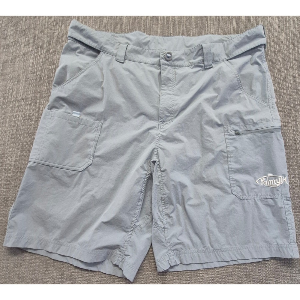 Palmyth men's grayish blue fishing boating shorts XXL zip pocket quick dry‎
